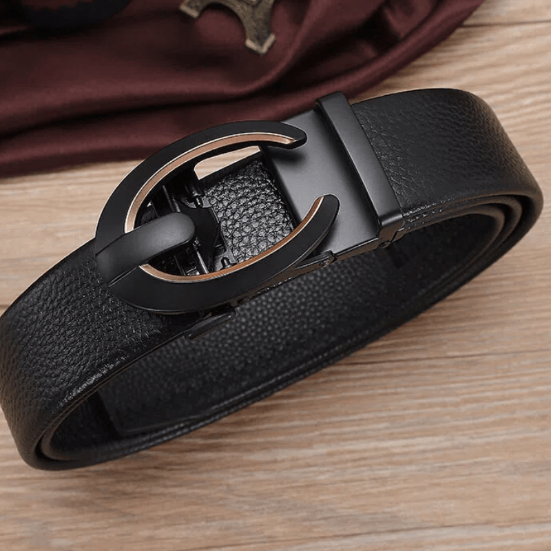 Men's C-Shaped Automatic Buckle Black Leather Belt - image 1
