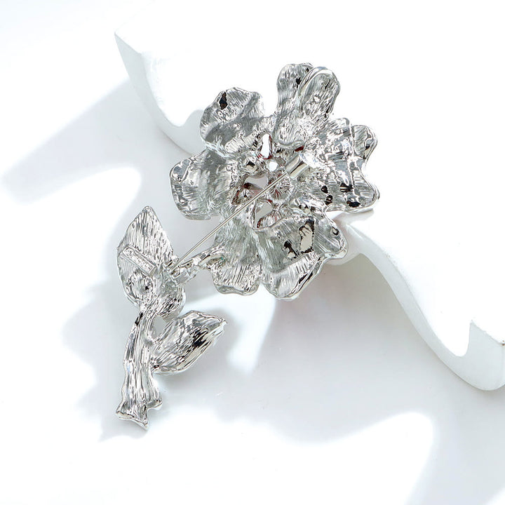 Multicolored Crystal Floral Silver Brooch - image 5