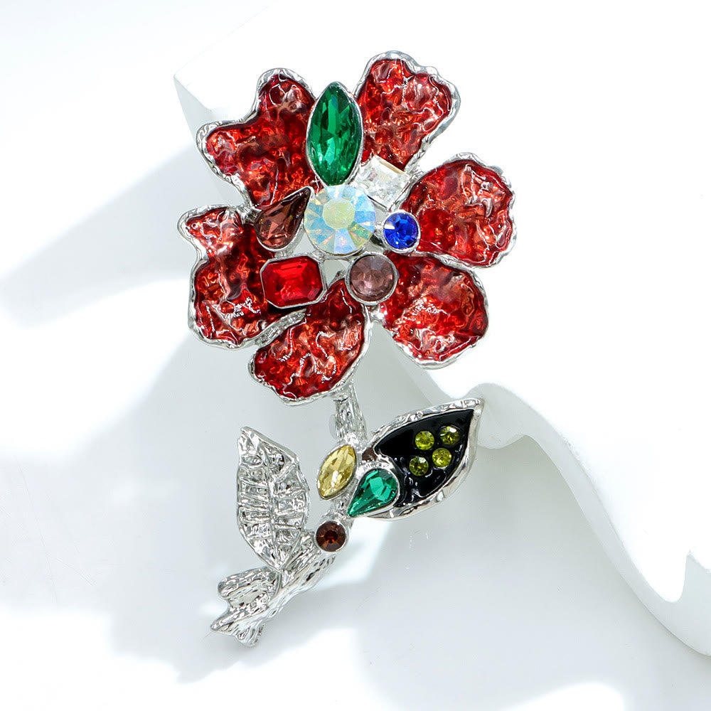 Multicolored Crystal Floral Silver Brooch - Silver - image 0