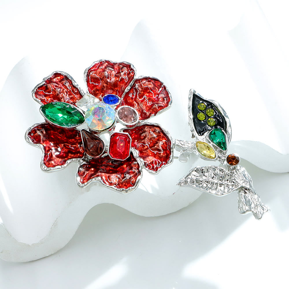 Multicolored Crystal Floral Silver Brooch - image 3