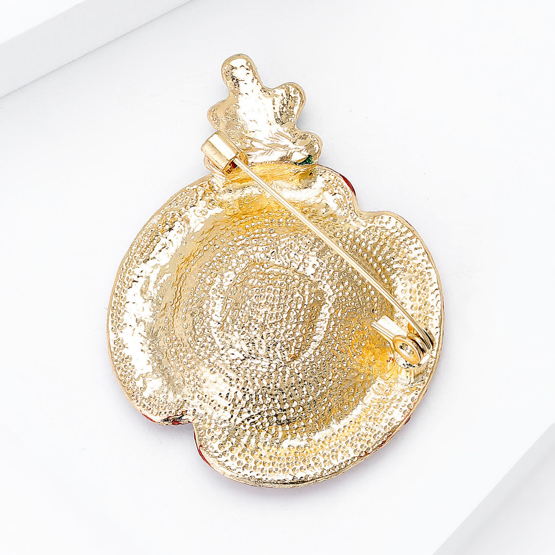 Red Crystal Poppy Shape Green Stem Gold Accent Brooch - image 3