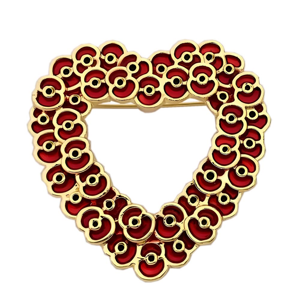 Mini Poppy Cluster Heart Frame Two Tone Brooch - Style #2 - image 4