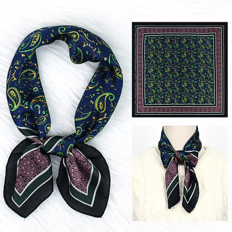 Women's Stylish Colorful Paisley Print All Season Lightweight Square Scarf - Dark Blue - image 7