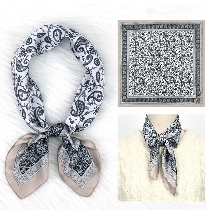 Women's Stylish Colorful Paisley Print All Season Lightweight Square Scarf - Light Coffee - image 6