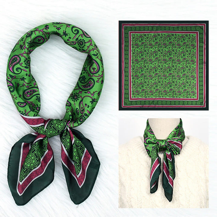 Women's Stylish Colorful Paisley Print All Season Lightweight Square Scarf - Green - image 5