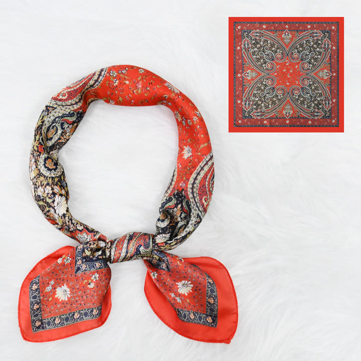 Women's Vintage Paisley Pattern Silky Satin Elegant All-Season Square Scarf - Style #3 - image 3
