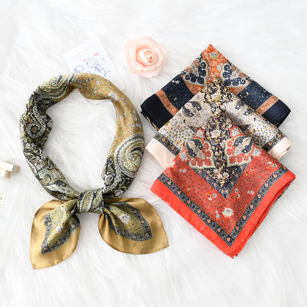Women's Vintage Paisley Pattern Silky Satin Elegant All-Season Square Scarf - image 0
