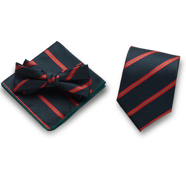 3Pcs Men's Elegant Striped Satin Bow Tie Pocket Square Necktie Formal Set - Style #7 - image 6
