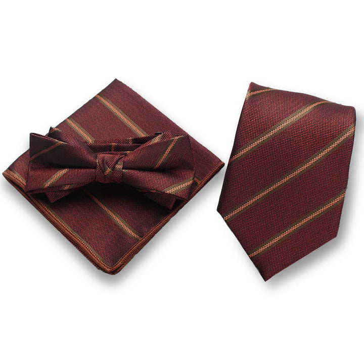 3Pcs Men's Elegant Striped Satin Bow Tie Pocket Square Necktie Formal Set - Style #6 - image 5