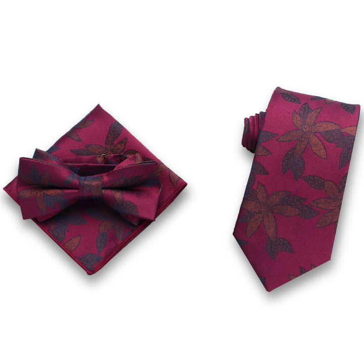 3Pcs Men's Gentle Leaf Pattern Satin Bow Tie Pocket Square Necktie Formal Set - Style #5 - image 4