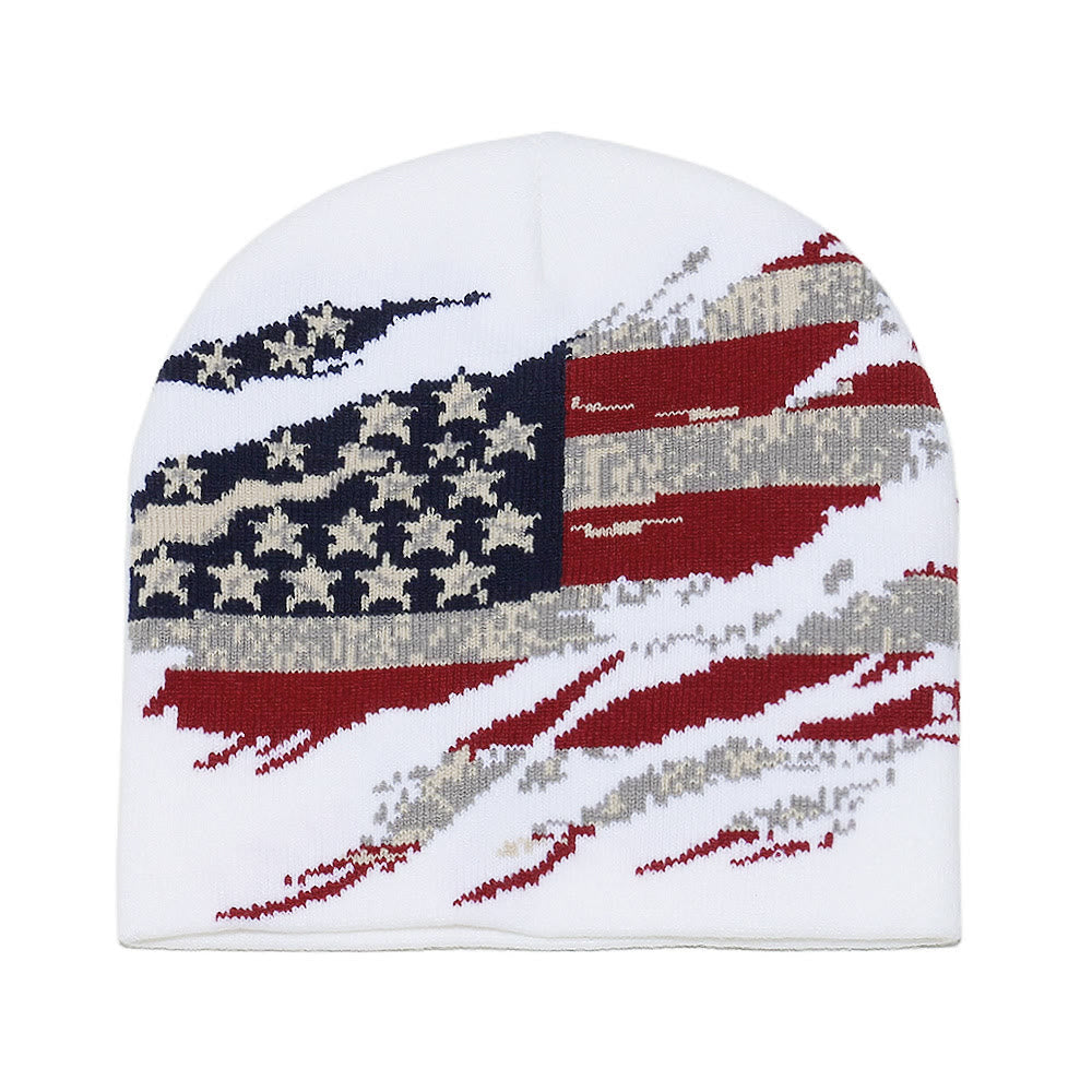 Men's Stylish Distressed American Flag Pattern Multi-color Knitted Hat - White - 58 (22 7/8") - image 5