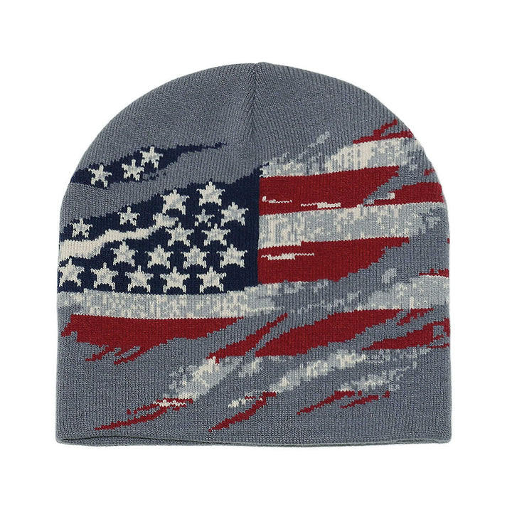 Men's Stylish Distressed American Flag Pattern Multi-color Knitted Hat - Grey - 58 (22 7/8") - image 7