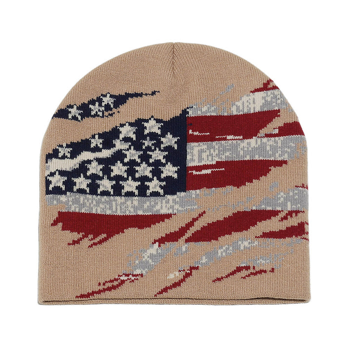 Men's Stylish Distressed American Flag Pattern Multi-color Knitted Hat - Khaki - 58 (22 7/8") - image 6
