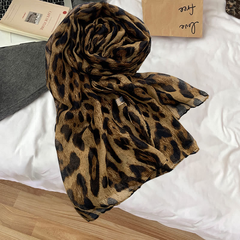Fashionable Women's Leopard Print Thin Winter Scarf - Brown - image 0