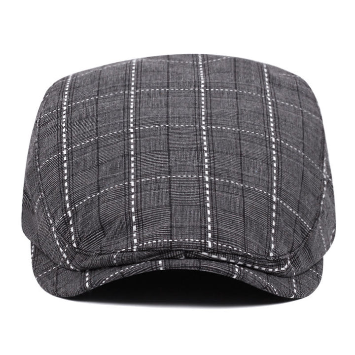 Men's Retro Checkered-Line Adjustable Buckle Beret Hat - image 1
