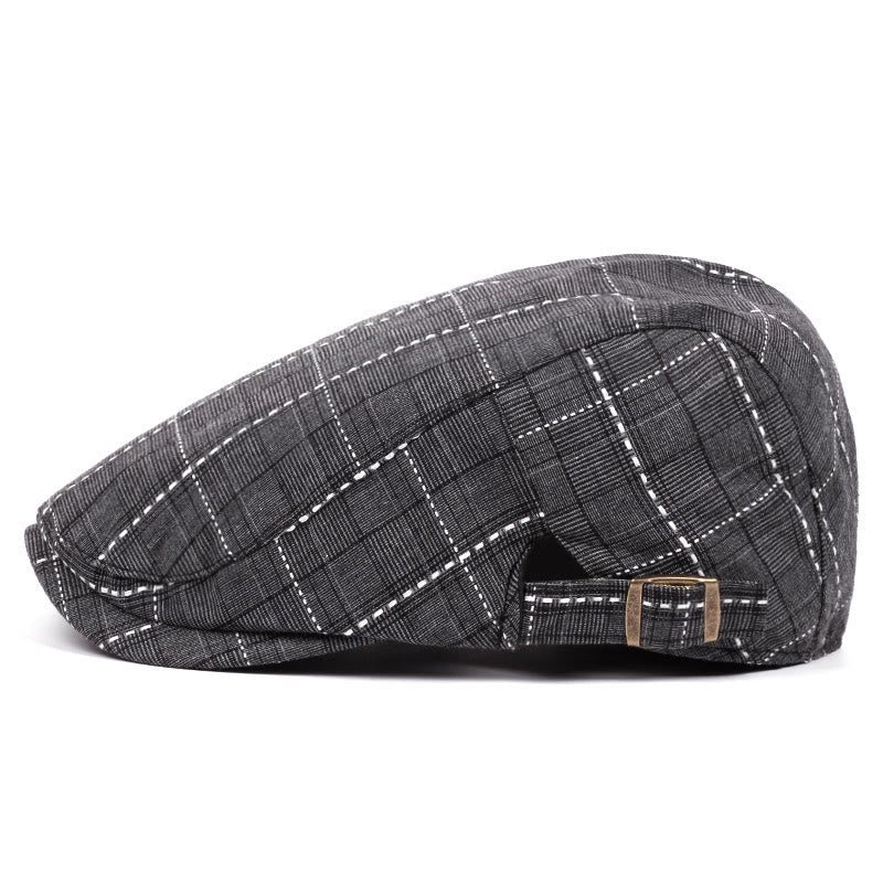 Men's Retro Checkered-Line Adjustable Buckle Beret Hat - image 2