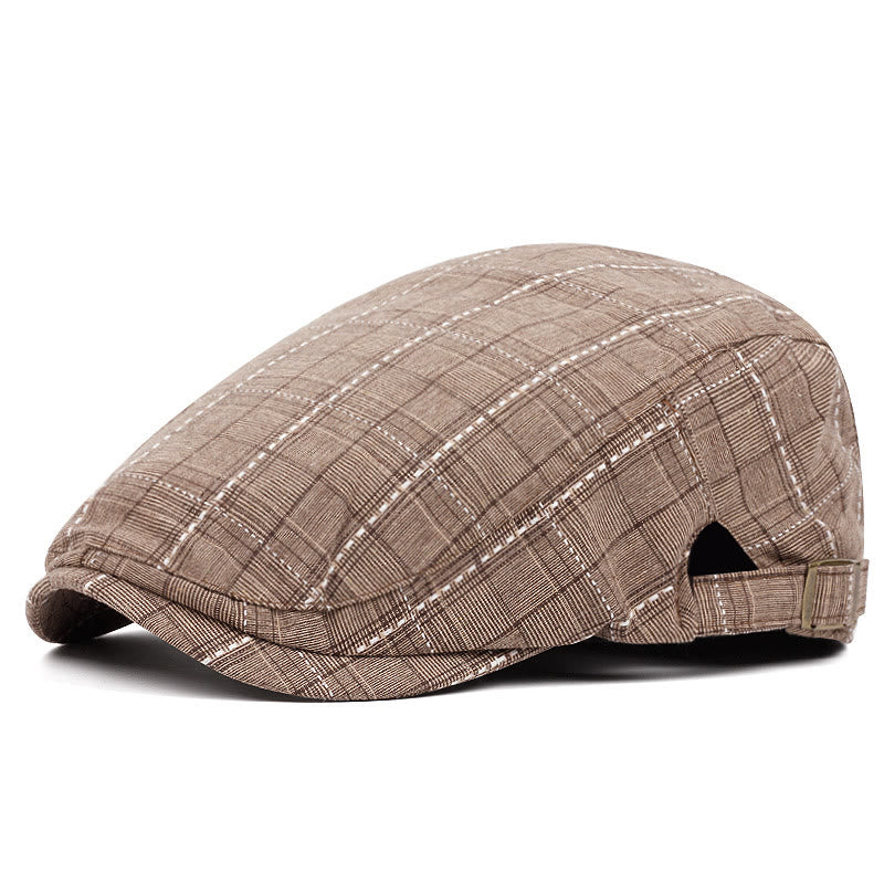 Men's Retro Checkered-Line Adjustable Buckle Beret Hat - Khaki - Adjustable (About 21 5/8"-23 1/4") - image 5