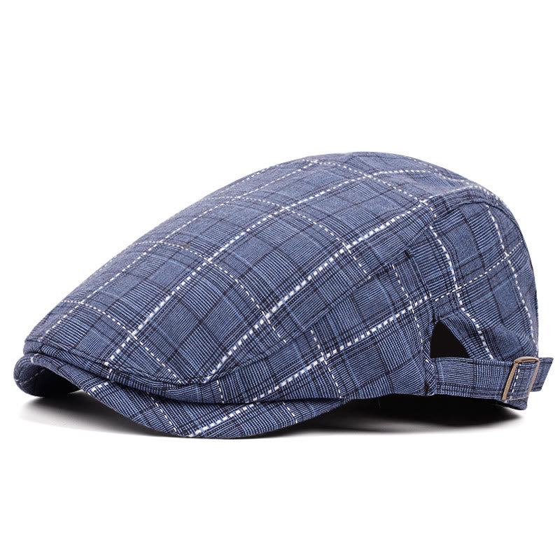 Men's Retro Checkered-Line Adjustable Buckle Beret Hat - Navy Blue - Adjustable (About 21 5/8"-23 1/4") - image 6