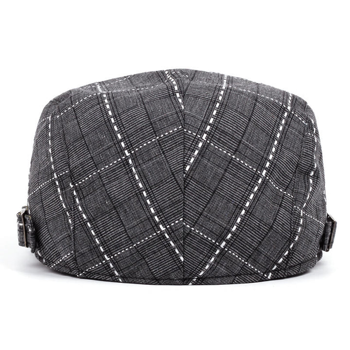 Men's Retro Checkered-Line Adjustable Buckle Beret Hat - image 3