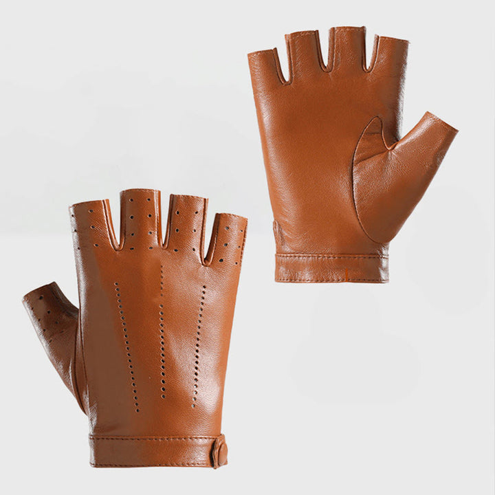 Women's Half Finger Cycling Breathable Protective Leather Gloves - image 2