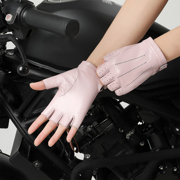 Women's Half Finger Cycling Breathable Protective Leather Gloves - Pink - XL - image 5