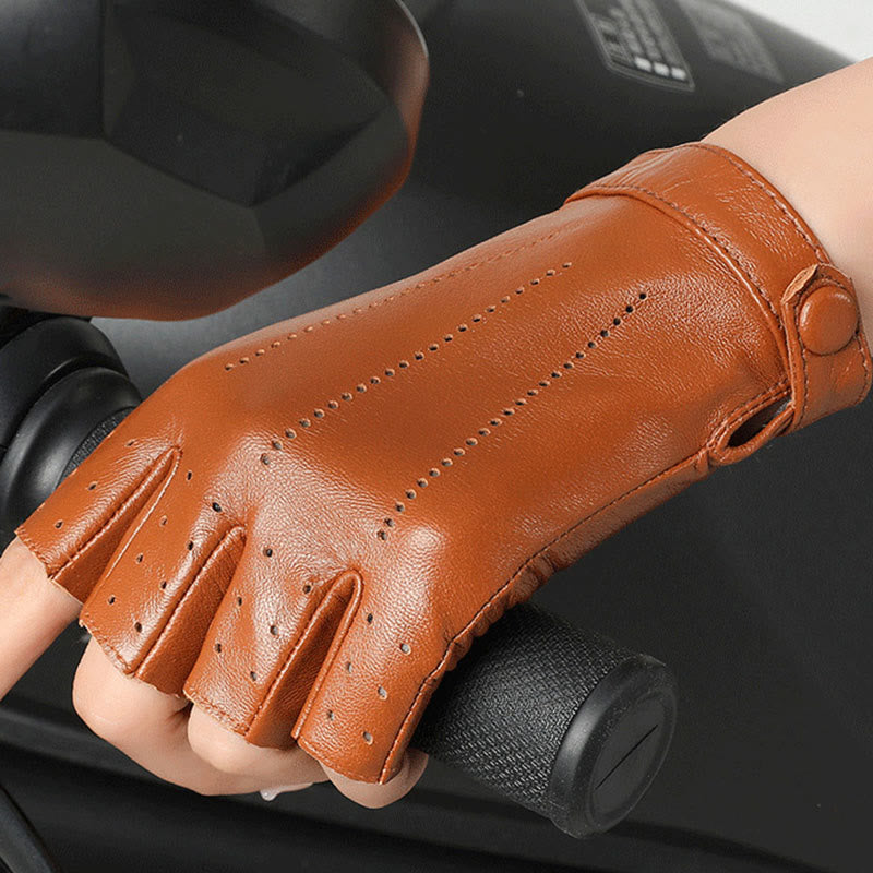 Women's Half Finger Cycling Breathable Protective Leather Gloves - image 1