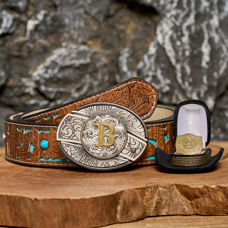 Initial Letter DIY Hidden Knife Belt Buckle Gold Necklace Bundle Set - image 0