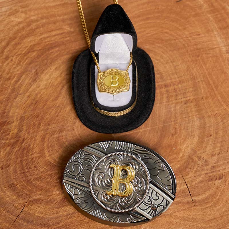 Initial Letter DIY Hidden Knife Belt Buckle Gold Necklace Bundle Set - B - Without Belt - image 2