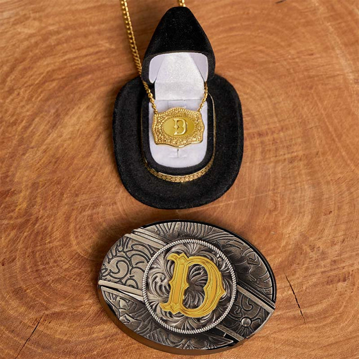 Initial Letter DIY Hidden Knife Belt Buckle Gold Necklace Bundle Set - D - Without Belt - image 9