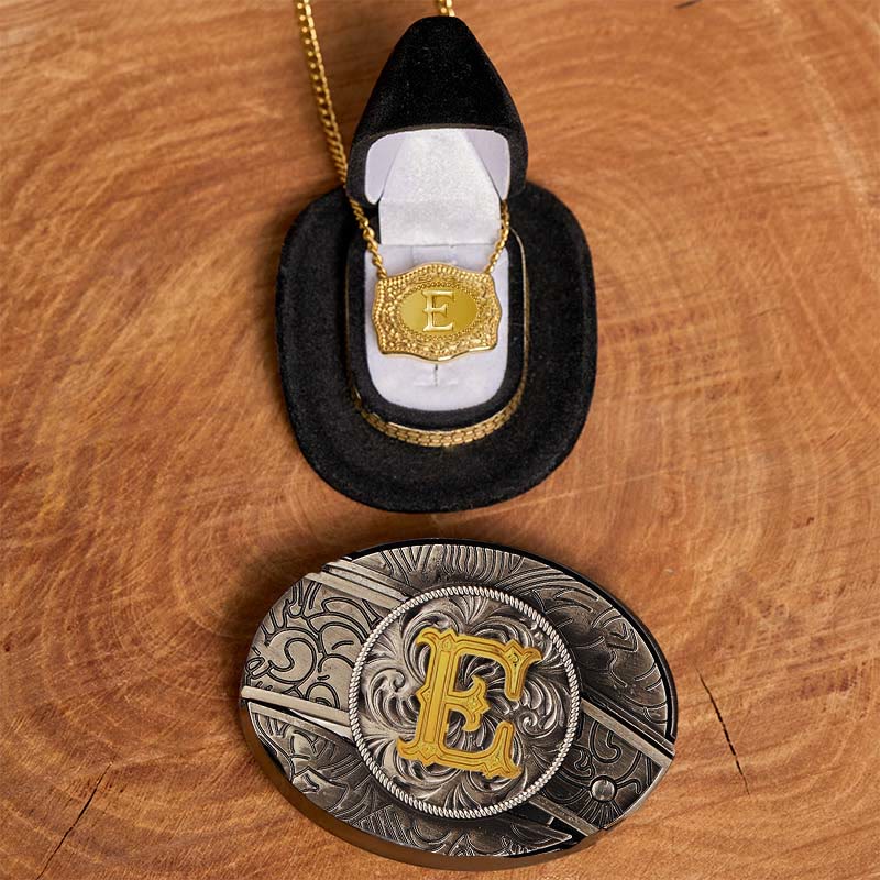 Initial Letter DIY Hidden Knife Belt Buckle Gold Necklace Bundle Set - E - Without Belt - image 10