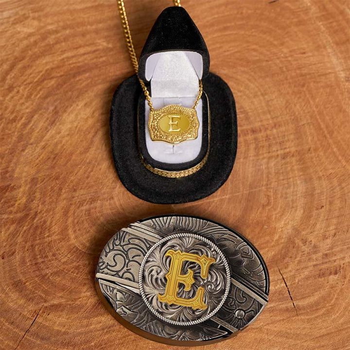 Initial Letter DIY Hidden Knife Belt Buckle Gold Necklace Bundle Set - E - Without Belt - image 10