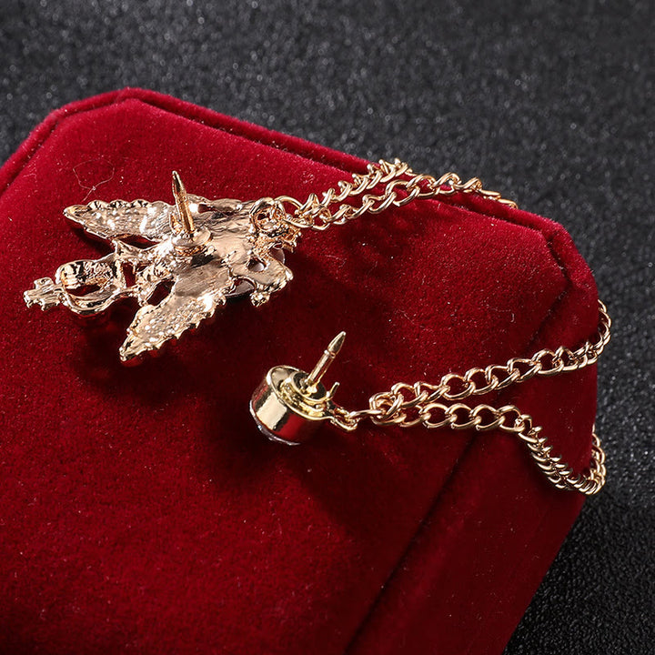 Retro Gem-Adorned Eagle and Crown Double-Chain Gold Accent Brooch - image 4