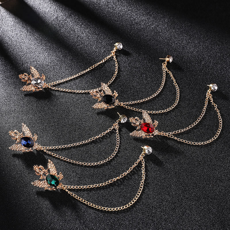 Retro Gem-Adorned Eagle and Crown Double-Chain Gold Accent Brooch - image 0