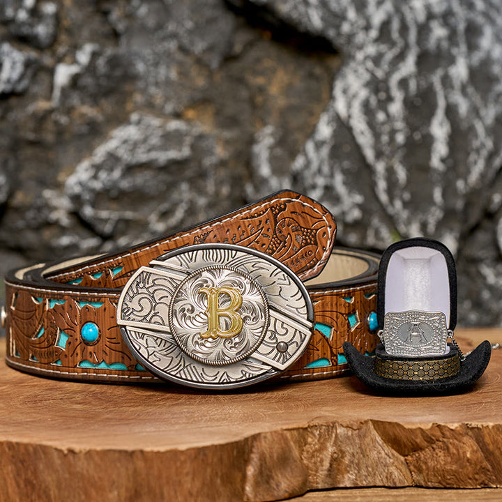 Initial Letter DIY Hidden Knife Belt Buckle Silver Necklace Bundle Set - image 0