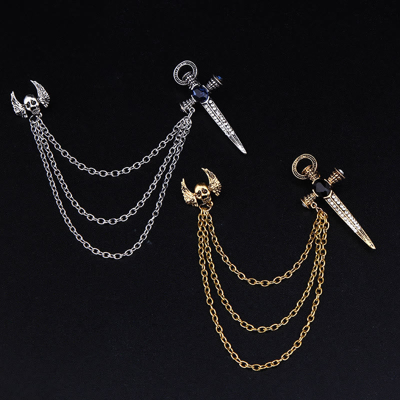 Dark Punk Skull-Wing and Dagger Dual-Style Multi-Chain Brooch - image 0