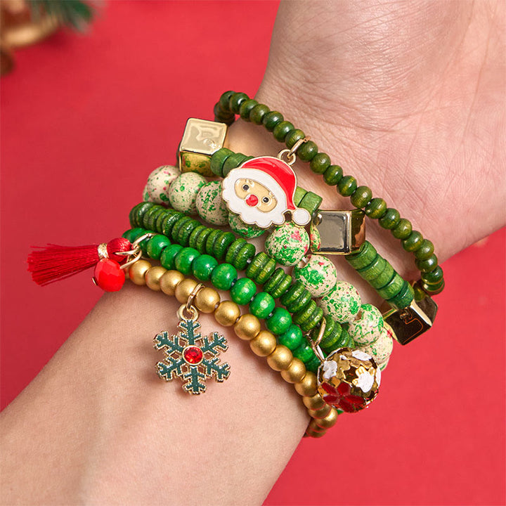 6Pcs Green Christmas Bead Pendant Bracelet Set - image 2