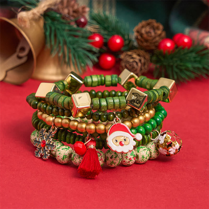 6Pcs Green Christmas Bead Pendant Bracelet Set - image 0