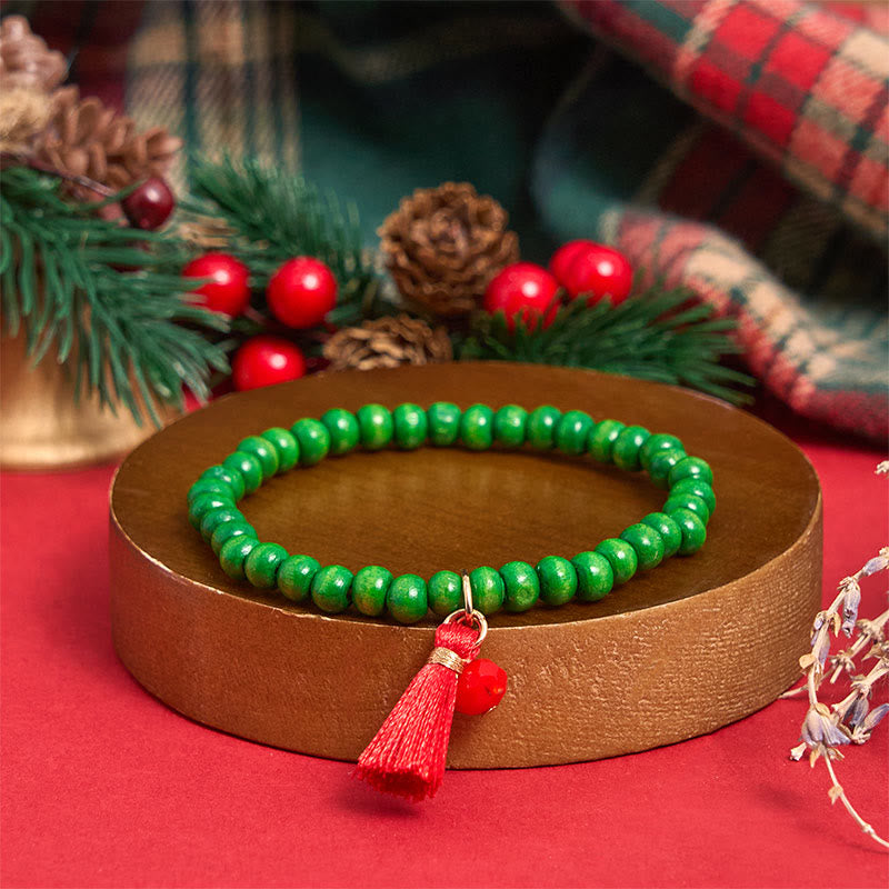6Pcs Green Christmas Bead Pendant Bracelet Set - image 5