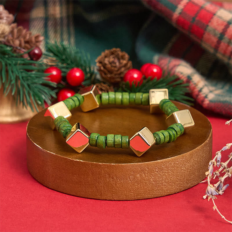 6Pcs Green Christmas Bead Pendant Bracelet Set - image 10