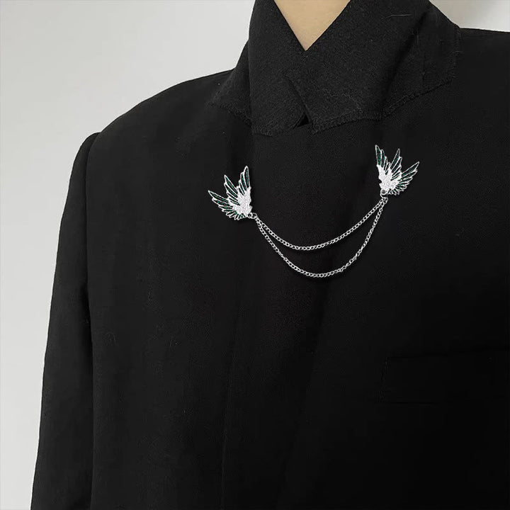 Ornate Symmetrical Wing-Pair Double-Chain Brooch - image 2