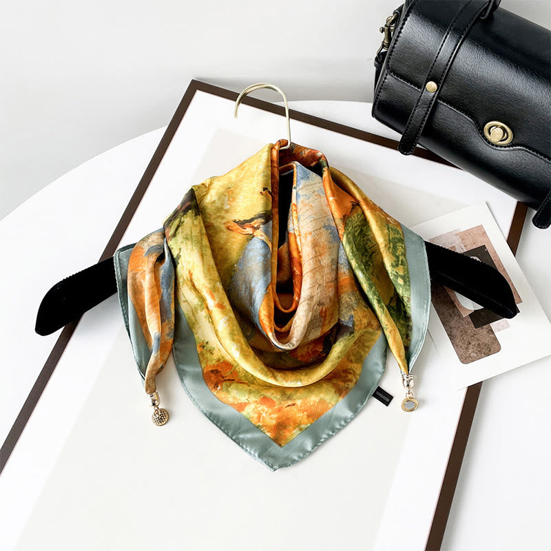 Women's Elegant Retro Art Print Lightweight Square Scarf - Style #15 - image 14