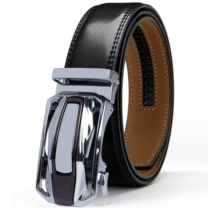 Men's Shiny Coupe Shaped Automatic Buckle Leather Belt - Silver - 46 - image 3