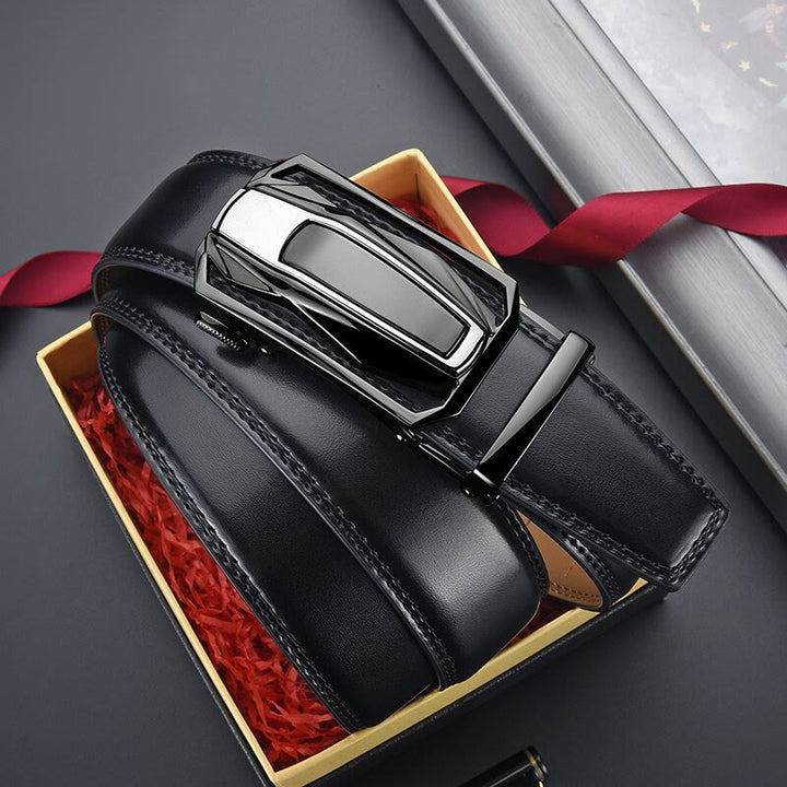 Men's Shiny Coupe Shaped Automatic Buckle Leather Belt - image 1