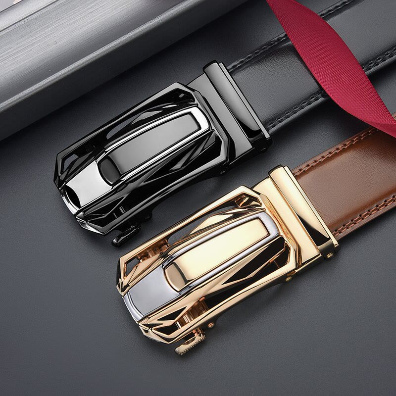 Men's Shiny Coupe Shaped Automatic Buckle Leather Belt - image 2