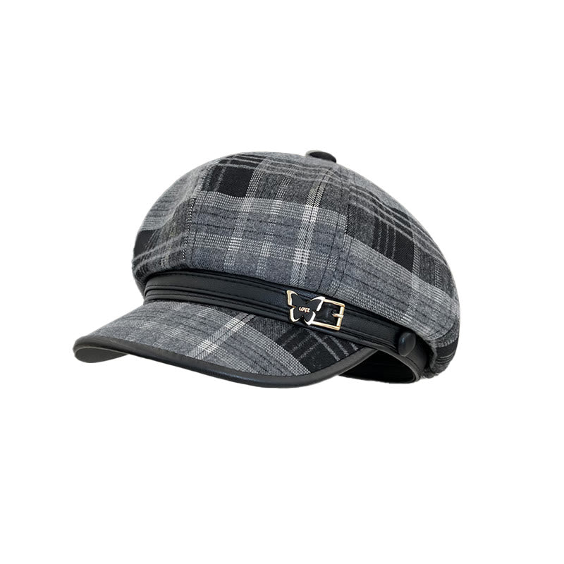 Women's Exquisite Retro Plaid Newsboy Beret Hat - Black-Gray - Adjustable (22-22 7/8") - image 3