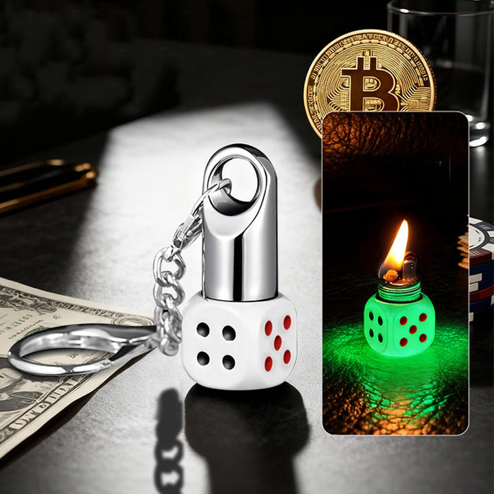 Classic Mini Dice Refillable Kerosene Lighter Keychain - Silver Luminous - image 13