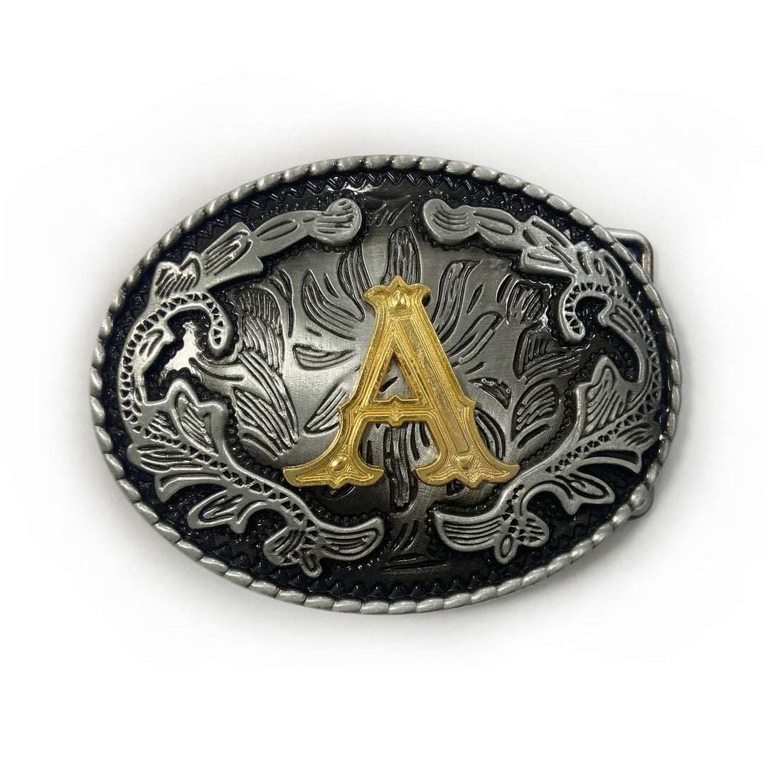 Men's Vintage Silver Oval Carved Golden Letter Buckle Leather Belt - A - Without Belt - image 10