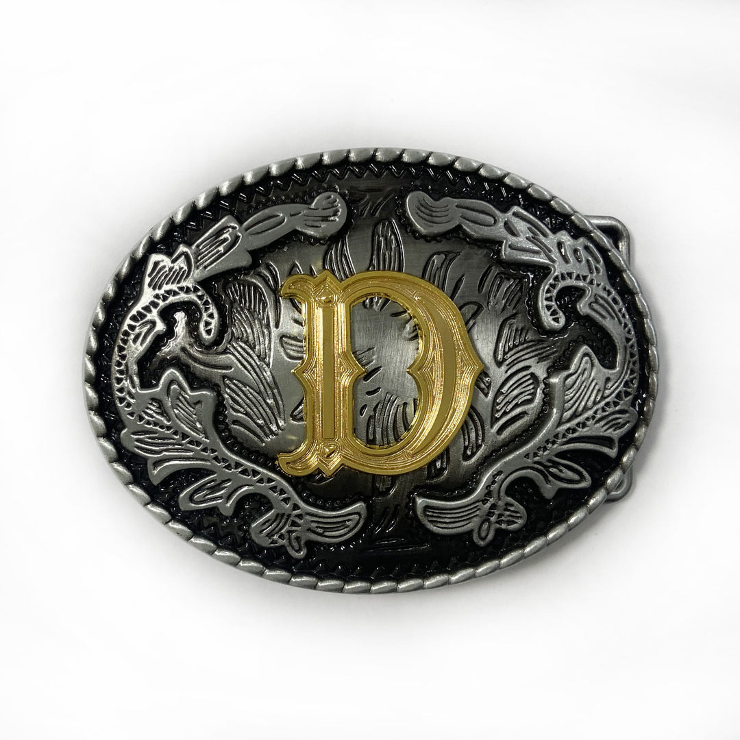 Men's Vintage Silver Oval Carved Golden Letter Buckle Leather Belt - D - Without Belt - image 12