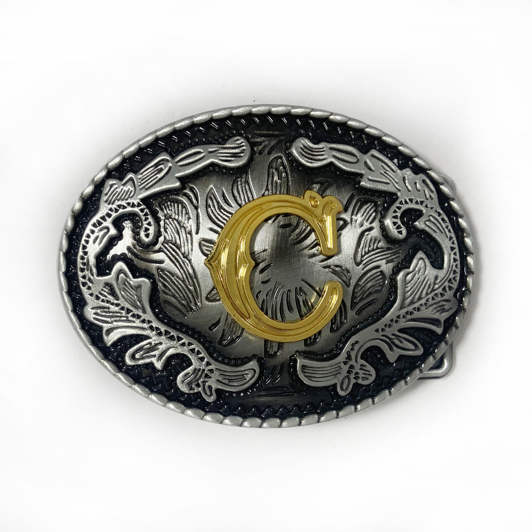 Men's Vintage Silver Oval Carved Golden Letter Buckle Leather Belt - C - Without Belt - image 11