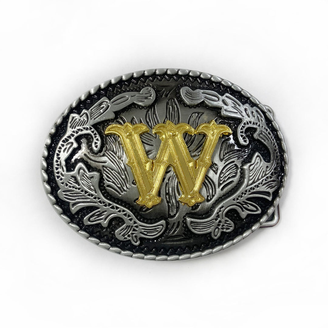 Men's Vintage Silver Oval Carved Golden Letter Buckle Leather Belt - W - Without Belt - image 31